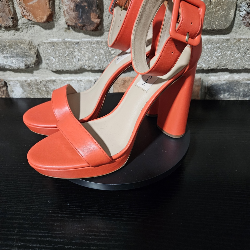 ANTONIO MELANI Orange Leather Platform Block Heel Sandals